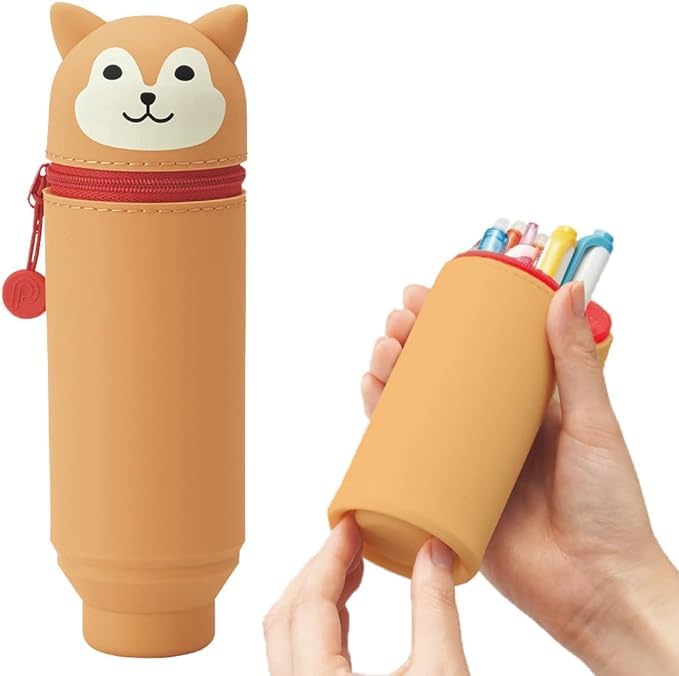 LIHIT LAB Kawaii Japanese Shiba Dog Stand Up Pencil Case For School Office College, Cute School Supplies, Animal Pen Holder Pouch Holder Teen Girls Artists, Travel Cosmetics Storage (A7712-2) - Image 2